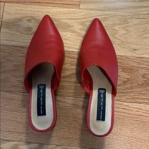 Steve by Steve Madden pointed toe red mules.